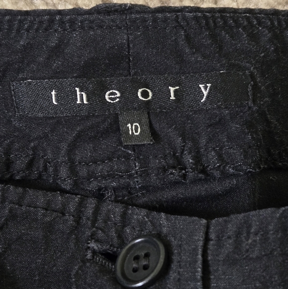 THEORY 62% Linen Blend Black  Pants Mid Rise Wide Leg Trousers Size 10 - Picture 13 of 16